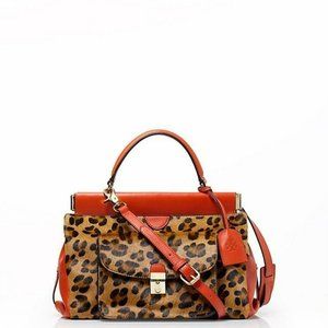 Tory Burch Priscilla Frame Orange Leather and Calf Hair Leopard Purse Bag